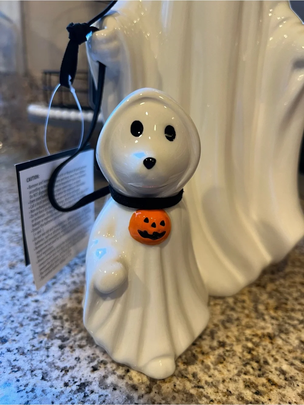 White Ceramic LED Ghost Duo with Pumpkin Charm